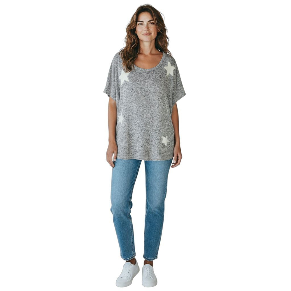 Torrid Super Soft Sleep Star Print Dolman Tee Gray White Women’s 2X